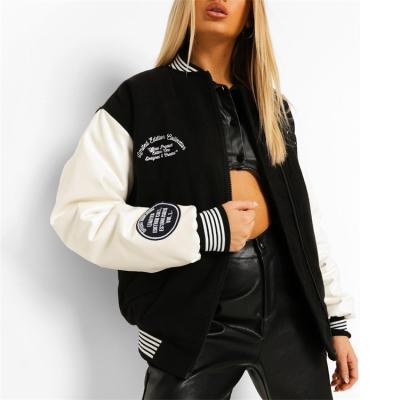 China OEM QUICK DRY custom sleeve embroidery lettermans bomber varsity leather jacket for ladies for sale