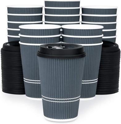 China 500ml 16oz Disposable Wall Mount Ripple Logo Printed Disposable White Kraft Paper Coffee Cups With Lid for sale