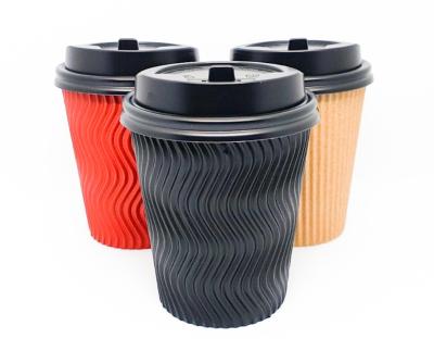 China Hot Sales Disposable 12oz High Quality Corrugated Ripple Wall Coffee Paper Cup 380cc Black Red Ripple Disposable Paper Cup for sale