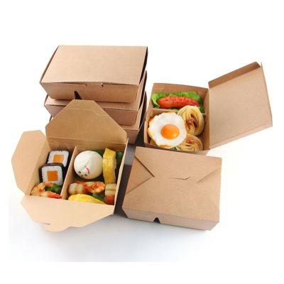 China Wholesale Disposable Brown Kraft Paper Bento Lunch Box Take Food Box Salad Party Box for sale