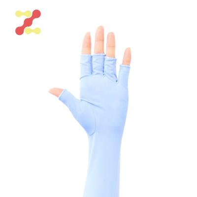 China UV Protection Anti UV Working Cycling Driving Half Finger Long Gloves Hand Protector for sale