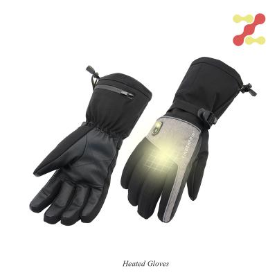 China Fit/pu Kunckle Pad/Velcro Pre-Curve Winter Leather Durable Rechargeable Battery Heated Full Finger Gloves Heating Winter Ski Gloves Warm for sale