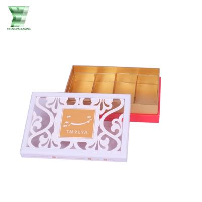 China Recycled Materials Customize White Lace Pattern Cardboard Gift Box For Chocolates And Dessert Gold Card Paper Showing Packaging for sale