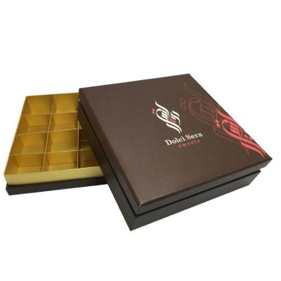 China Recyclable Custom High End Design Cardboard Packaging Candy Chocolate Gift Boxes Luxury Paper Box With Divider Paper Lid And Base Box for sale