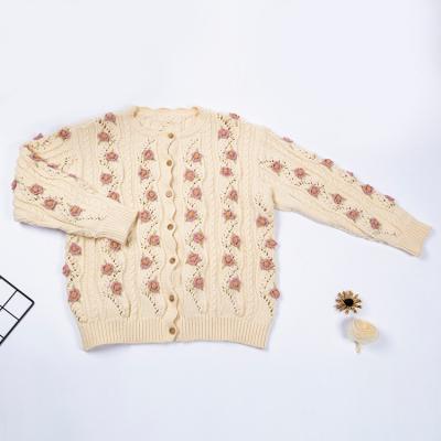 China Anti-wrinkle factory custom processing retro crochet long sleeve loose manual sweater lady heavy soft french knitted sweater cardigan for sale