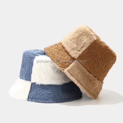 China 2022 New And Opposite COMMON Spliced ​​Plush Faux Fur Bucket Hat for sale