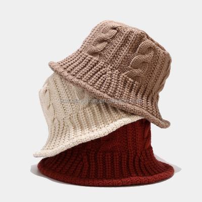 China 2022 New Style JOINT Korean Version Soft Round Face Windproof Hemp Handwoven Knit Bucket Hat for sale