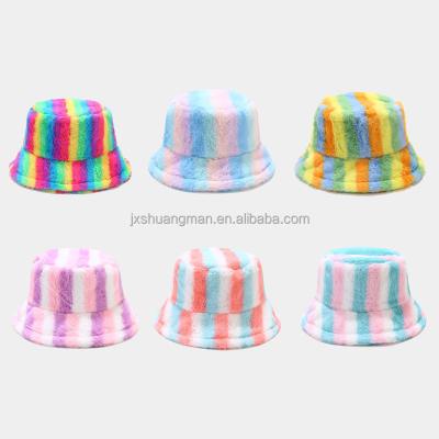 China 2022 New Autumn/Winter Bucket Hat Rainbow Color Mosaic Women COMMON Warm Bucket Hat for sale