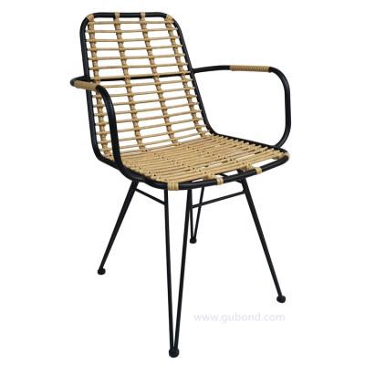 China Different Colors Available Outdoor Furniture Restaurant Metal Ploy Rattan Dining Armchair With Cushion On Sale for sale