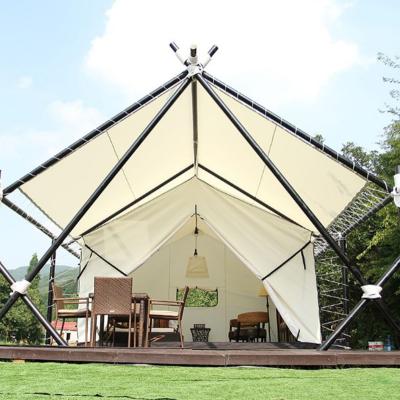 China Diagonal Tying Type Outdoor Four Season Resort Safari Canvas Tent House Glamping Hotel for sale