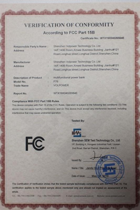 FCC - Shenzhen Volpower Technology Co., Ltd.