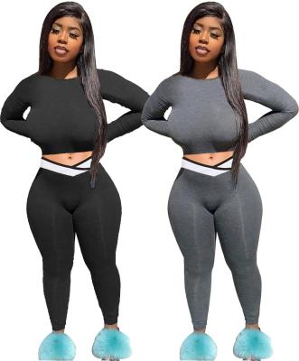 China 2021 Viable Autumn Hot Sale Wholesale Solid Color Ladies Sports Gym Wear Crop Top And Leggings Two Piece Women Seamless Yoga Set for sale