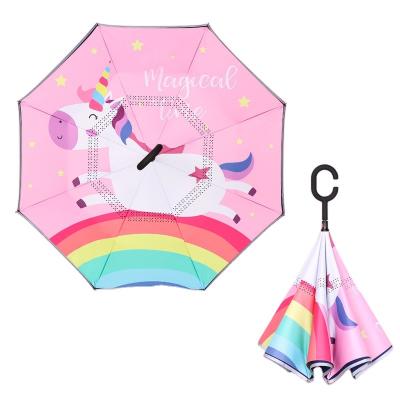 China Multifunctional Reverse Umbrella Double Layer Safety Cartoon Kindergarten Students Cardboard School Reflective Umbrella for sale