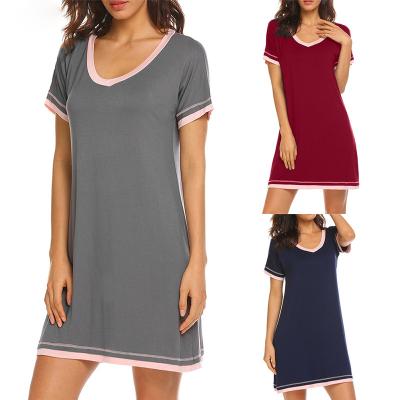 China Women's Cotton Fabric Sleepwear Short Sleeve Nightgowns Comfortable Thermal Nightgowns Loose Opposite Color Nightgown Wholesale for sale