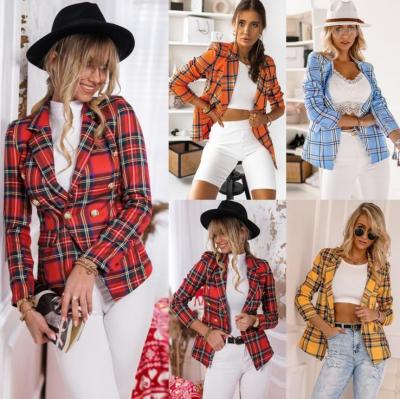 China New Arrival Breathable Casual Long Sleeves Tailored Short Blazers Autumn Winter Cut Out Plaid Women Professional Blazer for sale