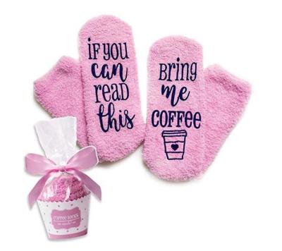 China Party Gift Breathable Fashion Design IF YOU CAN READ THIS Letter Print Women Cupcake Cozy Soft Sleep Knocks Home Fuzzy Lovely Winter Socks for sale