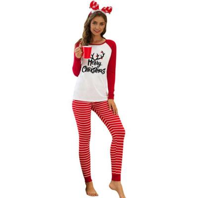 China Wholesale Breathable Letter Print Tops And Matching Pants Women Christmas Striped Sleepwear Pajamas Sets Winter Fashion Pijamas Navidad for sale