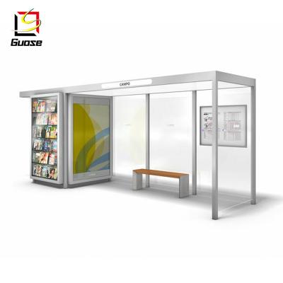 China Indoor / Outdoor Glass Wall Bus Stop Shelter With Wifi Kiosk Store And Light Box Advertising Display for sale