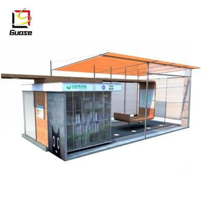 China Indoor Modern Stainless Steel Bus Shelter Bus Stop Bench Smart Bus Stop With Light Box Design for sale