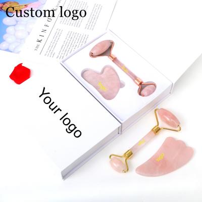 China Private label jade rodillo silent natural anti aging skin rose quartz face roller gua sha set massager tool for sale