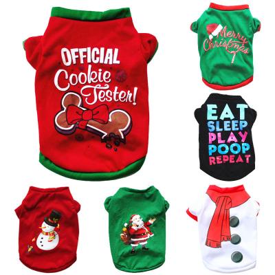 China Sustainable Christmas Dog Clothes Soft Pet Apparel New Year Puppy Costume Pet Vest Shirt For Dogs for sale