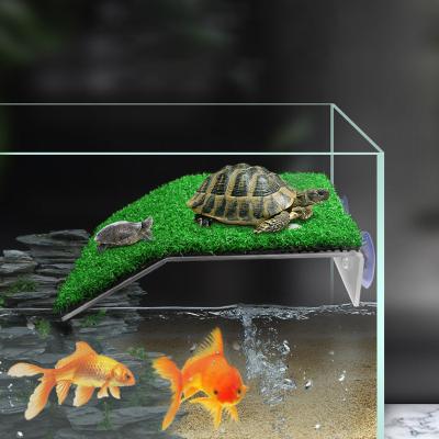 China Turtle Viable Drying Resting Platform Turtle Floating Basking Platform Simulated Lawn Landscaping With Suction Cup Aquarium Decoration for sale