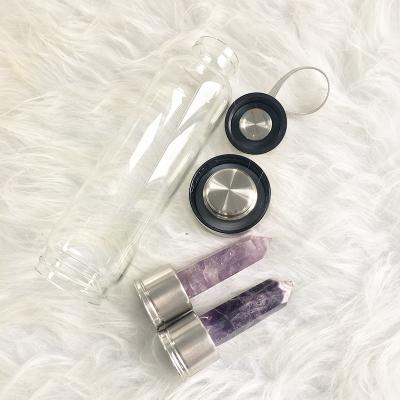 China High Quality Viable Crystal Wand Point Infused Water Glass Bottle of Amethyst Crystals Healing Stone Sower for sale