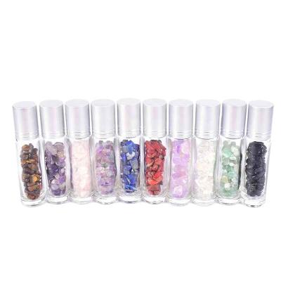 China China Wholesale Empty Natural Crystal Gem Perfume Essential Oil 10ml Roller Glass Bottle for sale