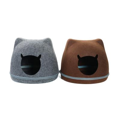 China Mini Zipper Portable Creative Multicolor Windproof Egg Shape Comfortable Felt Cat Bed Cave for sale