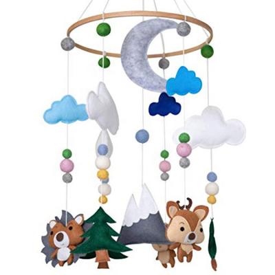 China Toy Modern Nordic Boho Organic Soft Wood Frame Hanging Toys Moon Star Cloud Felt Nursery Baby Mobiles for sale