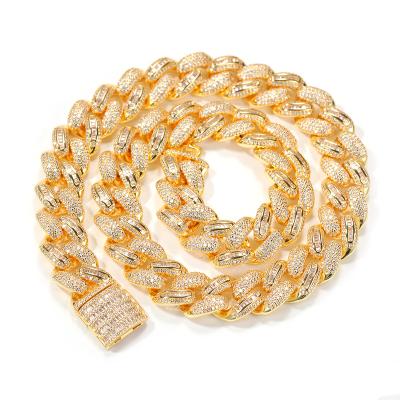 China Fashion 18k CZ Gold Plated Hiphop Iced Out Cadena Cubana Mens Cuban Link Chain Diamond Chain Link Necklace Hip Hop Jewelry Cuban for sale