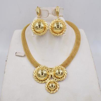 China New Fashion Ball Design Dubai 24k Gold Jewelry Set Women Big Jewelry Earrings Necklace CLASSIC Set NT0242 for sale