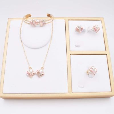 China Best Selling Cute Africa Baby Set 18K Gold Plated Paint Three Color Oil Heart Style Four Piece Jewelry B0006 for sale