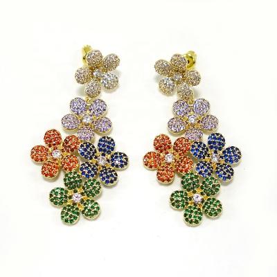 China FASHIONABLE Luxurious 18K Gold Color Flower Stud Earrings For Women Bridal Wedding Party Dubai Multicolor Jewelry for sale