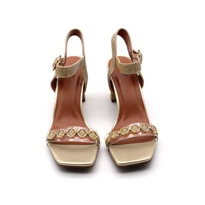 China New Style Women's Fashion Trend Square Toe Strap Buckle Open Back Metal Buckle Thick High Heel Sandals Empty Women's Sandals for sale