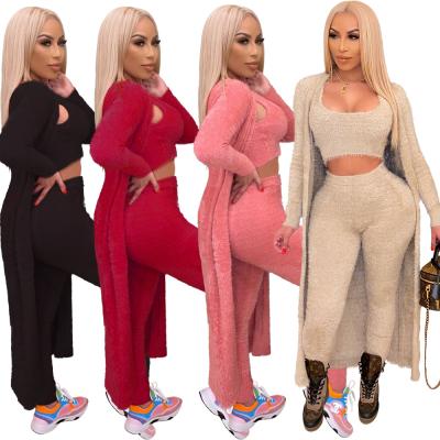 China New Design Fashion QUICK DRY Winter Casual Three Piece Vest And Long Coat Women Pajamas Set Sleep Wear for sale