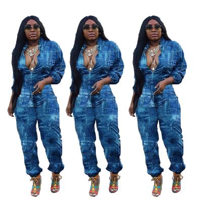 China 2021 autumn fashion large size plus size denim overalls loose women printed for sale