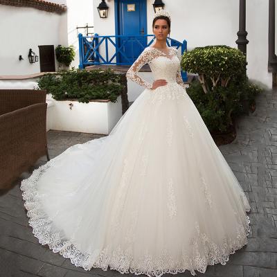 China Plus Size Romantic White French White Slim Wedding Dresses With Long Sleeve Tail Support For Women Wedding Dress Bridal Gowns for sale