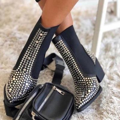 China 2021 light women boots slip on western ankle boots platform knitted ladies fashion female booties Autumn Socks Boots For Women for sale