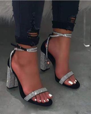 China 2021 Fashion Trend High Heel Sandals With Rhinestone Chunky Buckle Heel Sandals Women Ladies Shoes Shape Heeled Sandals for sale