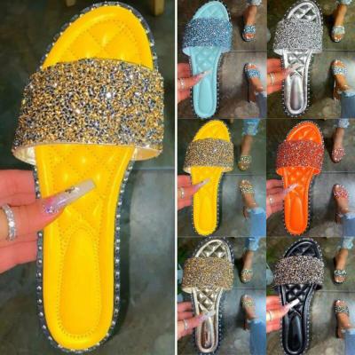 China Fashion Trend Women's Crystal Slippers Glitter Flat Soft Bling Female Crystal Ladies Slippers And Sandal Candy Color for sale