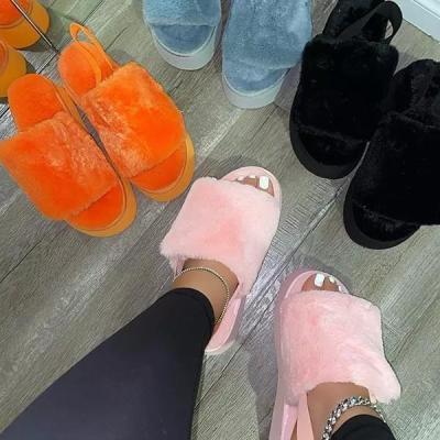 China 2021 Fashion Trend New Women Slippers Autumn/Winter Platform Fur Shoes Plus Size Women Furrplush Home Slippers for sale