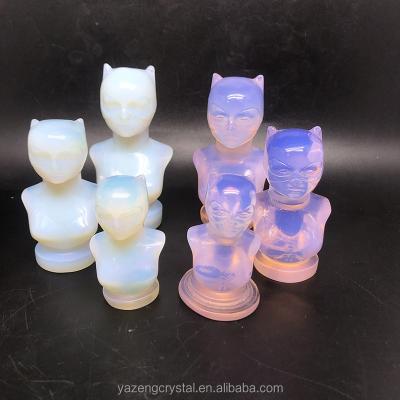 China Free Geographic Manual Carving Craft Ornament For Decoration Crystal Cartoon Colored Natural Catwomen Opal Crystal Carved for sale