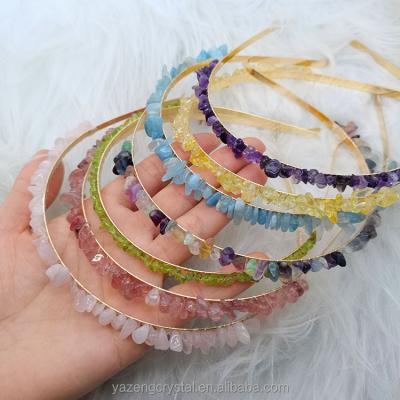 China Free Accessories Geographic Natural Luxury Colorful Crystal Stones Edge Quartz Crystal Headband Wide Hair Ornaments for sale