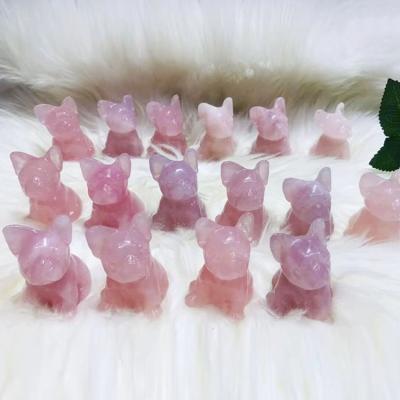 China China Crystal Carving Quartz dog rose quartz animal carvings hand carved fluorite shark rabbit for decoration for sale