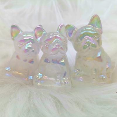 China Healing Angel Quartz Geo Bulldog Crystal Animal Crystal Clear National Natural Crystal Halo Rock White Carving Carving Crafts for sale