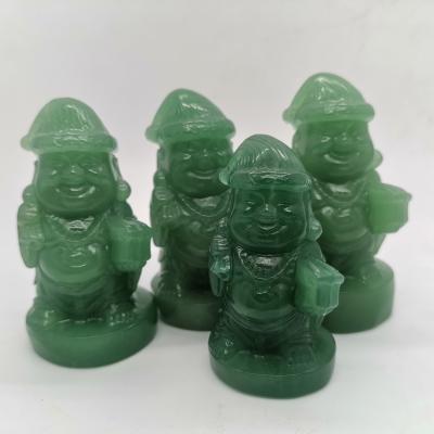 China National geo Crystal Healing Crystal Carving Natural Feng Shui Aventurine Jade Christmas Buddha Statue Carving crafts home decoration for sale