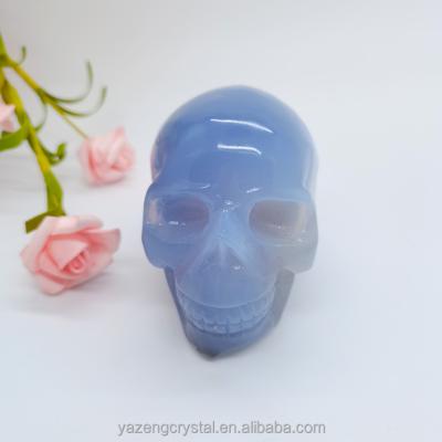 China China Crafts Crystal Hand Carved Chalcedony Blue Skulls Healing Stones Quartz Crystal Skulls Natural Crafts for sale