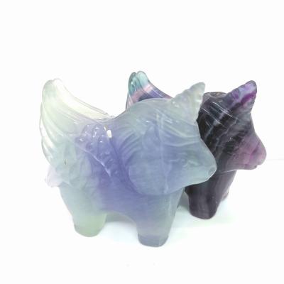 China Hot Sale Crystal Stone Healing Crystals Crafts National Geo Purple Fluorite Little Pegasus Unicorn Carving Crafts for sale