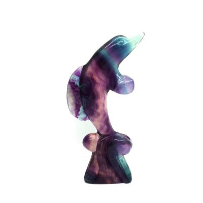 China National Geo Hot Selling Crystal Crafts Natural Crystal Rainbow Fluorite Holder Dolphin Carved Animal Wedding Souvenirs for sale